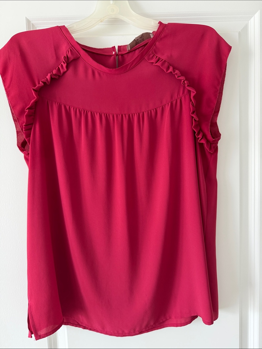 LOFT Raspberry Pink Ruffle Cap-Sleeve Blouse